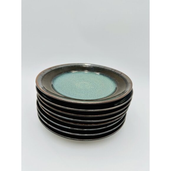 Mikasa Gourmet Basics Plates Jade 8.5" Set of 8 Stoneware Teal Brown Crackle - Picture 4 of 6